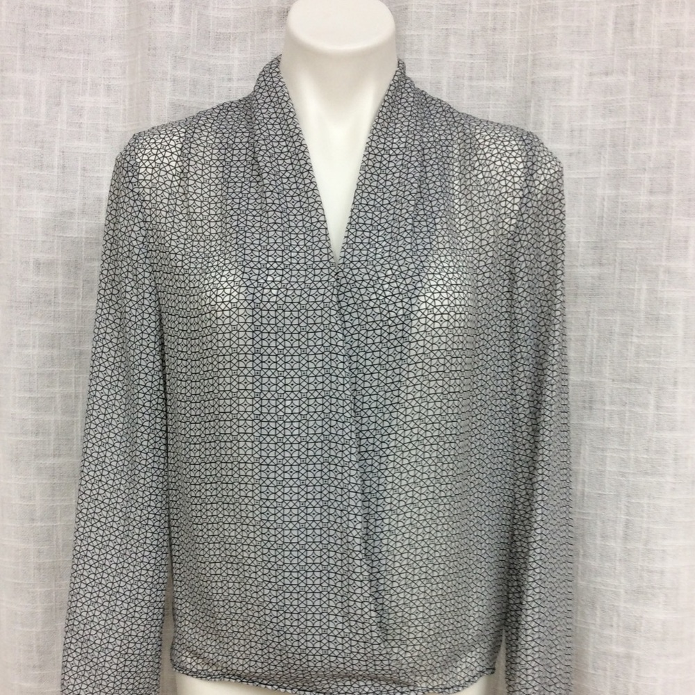 Spense Black and White Small Long Sleeve Sheer Top